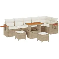 vidaXL Gartensofa-set mit Kissen 11 pcs Beige und Creme Poly-Rattan