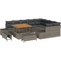 vidaXL Gartensofa-set 12 Stk. 11-Sitzanzahl Grau Poly Rattan