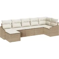 vidaXL Garten-Sofa-Set 7 Stk. Beige und Creme Poly-Rattan