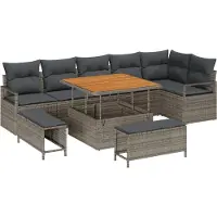 vidaXL Garten-Sofa-Set mit Kissen mit Speicher 9 pcs Grau