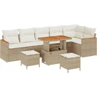 vidaXL Garten-Sofa-Set mit Kissen mit Speicher Beige Poly Rattan