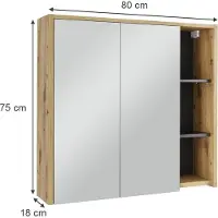 Vicco Badspiegelschrank Viola Artisan/Grau 80 x 75 cm mit offenen Regalen, Model 54859