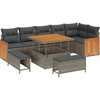 vidaXL Gartensofa-set mit Kissen 11 pcs Grau Poly-Rattan