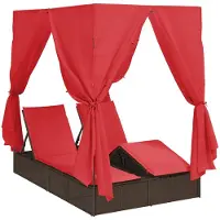 vidaXL Doppelte Sonnenliege Rot Poly-Rattan