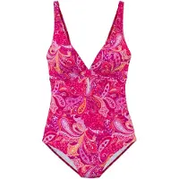 Vivance Badeanzug "Pretty", Damen, Gr. 36, Cup C/D, pink (pink bedruckt), Recycling-Polyamid, Paisleymuster, bedruckt, Badeanzüge Badeanzug, mit V-Ausschnitt und modischem Paisleymuster, Topseller