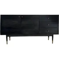 FineBuy Sideboard Akazie Massivholz 160 cm 2 Türen & 3 Schubladen - Massive Retro Kommode in Schwarz - Design Natur Anrichte - Handdustrial