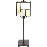 Clayre & Eef Tiffany Tischlampe 13x13x28 cm Weiß Beige Glas