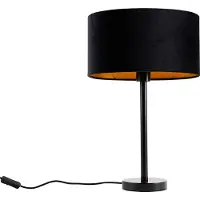 QAZQA - Modern Tischleuchte I Tischlampe I Lampe I Leuchte Schwarz mit ovalem Samt-Schirm Schwarz 35cm - Simplo I Wohnzimmer I Schlafzimmer - Stahl Rund - LED geeignet E27