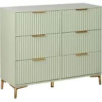 Beliani Kommode Hellgrün Geriffelte Optik 6 Schubladen Goldene Griffe Metallbeine Modernes Design für Schlafzimmer Wohnzimmer