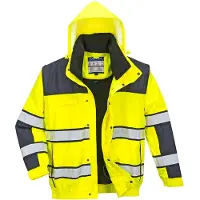 Portwest 3 in 1 Warnschutz Winter Pilotenjacke C466" 300D Industrie Warnschutzkleidung - Gelb/Marine L"
