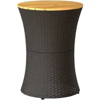 vidaXL Garten-Beistelltisch Trommelform Schwarz Poly Rattan Massivholz