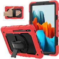 Lobwerk 4in1 Tasche für Samsung Galaxy Tab S7 SM-T870/T875/X700 11 Zoll Panzerhülle + Gestell Rot