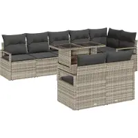vidaXL Gartensofa-set 9 stk. 8-Sitzanzahl Hellgrau Poly-Rattan