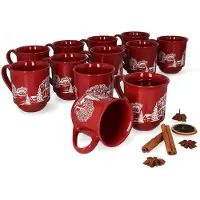 MamboCat 3160100 - 12er Set Glühweinbecher in dunkelrot mit Weihnachtslandschaft 0,2L geeicht