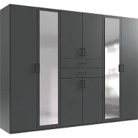 Wimex Drehtürenschrank "Dillingen", grau (graphit), B:270cm H:208cm T:58cm, Holzwerkstoff, Schränke, Drehtürenschrank, Schubladen auf bequemer Zugriffshöhe, mit Spiegel