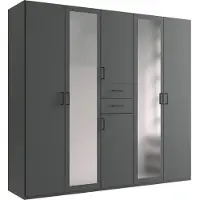 Wimex Drehtürenschrank "Dillingen", grau (graphit), B:225cm H:208cm T:58cm, Holzwerkstoff, Schränke, Drehtürenschrank, Schubladen auf bequemer Zugriffshöhe, mit Spiegel