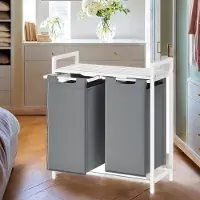 Hobby Hall Wäschekorb 2 Fächer, Wäschesammler mit Ablage, Wäschebox BLHB35201W11