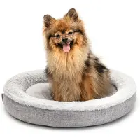 Lionto Hundebett in weichem Doughnut-Design mit Plüsch & Anti-Rutsch-Boden, Bezug waschbar, 55 cm Durchmesser, grau