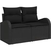 vidaXL Gartensofa mit Kissen Schwarz 124 x 62 x 69cm Poly-Rattan