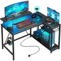 Five Stars L-förmiger Gaming Schreibtisch - Computertisch - 107x80x76 cm - Gaming-Schreibtisch mit LED-Beleuchtung - Eckschreibtisch - Schwarz Carbon