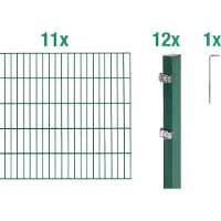 Alberts Doppelstabmatten Zaun, Höhe 120 cm, Länge 22 m, Zaun-Komplettset zum Einbetonieren, grün, Pfosten 60x40 mm