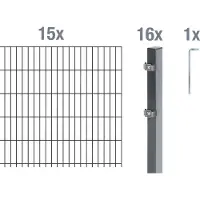 Alberts Doppelstabmatten Zaun, Höhe 80 cm, Länge 30 m, Zaun-Komplettset zum Einbetonieren, anthrazit, Pfosten 60x40 mm