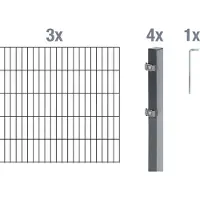 Alberts Doppelstabmatten Zaun, Höhe 100 cm, Länge 6 m, Zaun-Komplettset zum Einbetonieren, anthrazit, Pfosten 60x40 mm