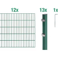 Alberts Doppelstabmatten Zaun, Höhe 100 cm, Länge 24 m, Zaun-Komplettset zum Einbetonieren, grün, Pfosten 60x40 mm