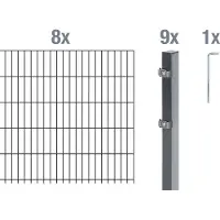 Alberts Doppelstabmatten Zaun, Höhe 100 cm, Länge 16 m, Zaun-Komplettset zum Einbetonieren, anthrazit, Pfosten 60x40 mm