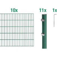 Alberts Doppelstabmatten Zaun, Höhe 120 cm, Länge 20 m, Zaun-Komplettset zum Einbetonieren, grün, Pfosten 60x40 mm