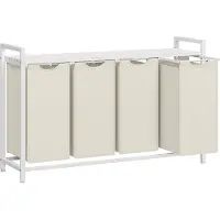 Vasagle Wäschekorb, 4-Fach Wäschesammler, herausziehbare und abnehmbare Wäschesäcke, Wäschesortierer, Regal, Metallrahmen, 4 x 40 L, 116 x 33 x 72 cm, Cremeweiß und Mattweiß BLH401W01