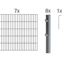 Alberts Doppelstabmatten Zaun, Höhe 120 cm, Länge 14 m, Zaun-Komplettset zum Einbetonieren, anthrazit, Pfosten 60x40 mm