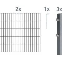 Alberts Doppelstabmatten Zaun, Höhe 140 cm, Länge 4 m, Zaun-Komplettset zum Einbetonieren, anthrazit, Pfosten 60x40 mm