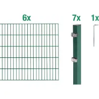 Alberts Doppelstabmatten Zaun, Höhe 120 cm, Länge 12 m, Zaun-Komplettset zum Einbetonieren, grün, Pfosten 60x40 mm