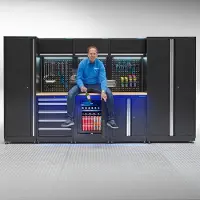 Datona Werkstatteinrichtung PREMIUM Eichenplatte mit Kühlschrank – 354 cm