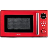 Medion Retro Mikrowelle klein (20 Liter, ca. 800 Watt, 5 Mikrowellenstufen, 8 Automatikprogramme, Digitale Anzeige, Auftaufunktion, kompakt, MD15000) rot