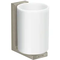 Hansgrohe AXOR UNIVERSAL Rectangular Zahnputzbecher, Metall, Glas weiß, 42604820, Farbe: Brushed Nickel