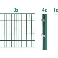 Alberts Doppelstabmatten Zaun, Höhe 100 cm, Länge 6 m, Zaun-Komplettset zum Einbetonieren, grün, Pfosten 60x40 mm