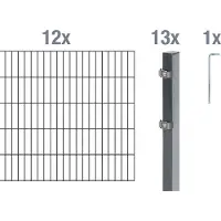 Alberts Doppelstabmatten Zaun, Höhe 80 cm, Länge 24 m, Zaun-Komplettset zum Einbetonieren, anthrazit, Pfosten 60x40 mm
