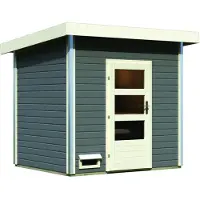 Karibu Holz Gartensauna / Saunahaus "Norge" terragrau 231 x 196 x 238 cm (B x T x H) ohne Ofen mit Klarglastür