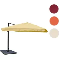 Mendler Ampelschirm HWC-A96, Sonnenschirm Gastronomie 3x3m (Ø4,24m) Polyester/Alu 23kg Flap, creme mit Ständer, drehbar