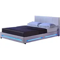 HOME DELUXE - LED Bett Asteroid - Weiß, 140 x 200 cm - inkl. Lattenrost I Polsterbett Design Bett inkl. Beleuchtung