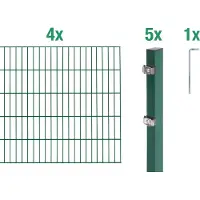 Alberts Doppelstabmatten Zaun, Höhe 100 cm, Länge 8 m, Zaun-Komplettset zum Einbetonieren, grün, Pfosten 60x40 mm