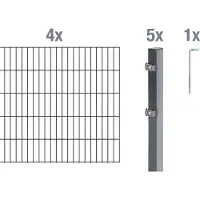 Alberts Doppelstabmatten Zaun, Höhe 100 cm, Länge 8 m, Zaun-Komplettset zum Einbetonieren, anthrazit, Pfosten 60x40 mm