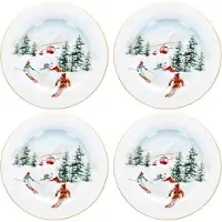 MamboCat 4x Chalet Kuchenteller 4 Pers. Porzellan Dessert-Teller Ski Alpen Geschenkkarton