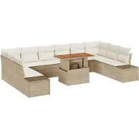 vidaXL Garten-Sofa-Set mit Speicher 11 pcs Beige Poly Rattan