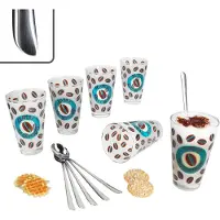 MamboCat 12tlg Latte Macchiato Set - 6x CREMONA Gläser blau + 6x TWIST Latte Macchiato Löffel - 0806236 & 747-480