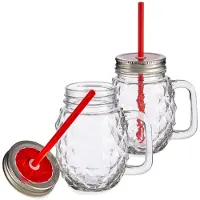 MamboCat 2er Set Vivalto Sole Henkelbecher mit Strohhalm Rot 485ml