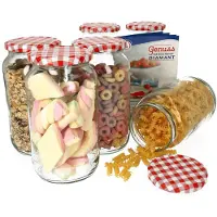 MamboCat 6er Set Rundglas 1062 ml To 82 rot karierter Deckel incl. Diamant Gelierzauber Rezeptheft