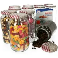MamboCat 12er Set Rundglas 1062 ml To 82 Holz Herz rot Deckel incl. Diamant Gelierzauber Rezeptheft